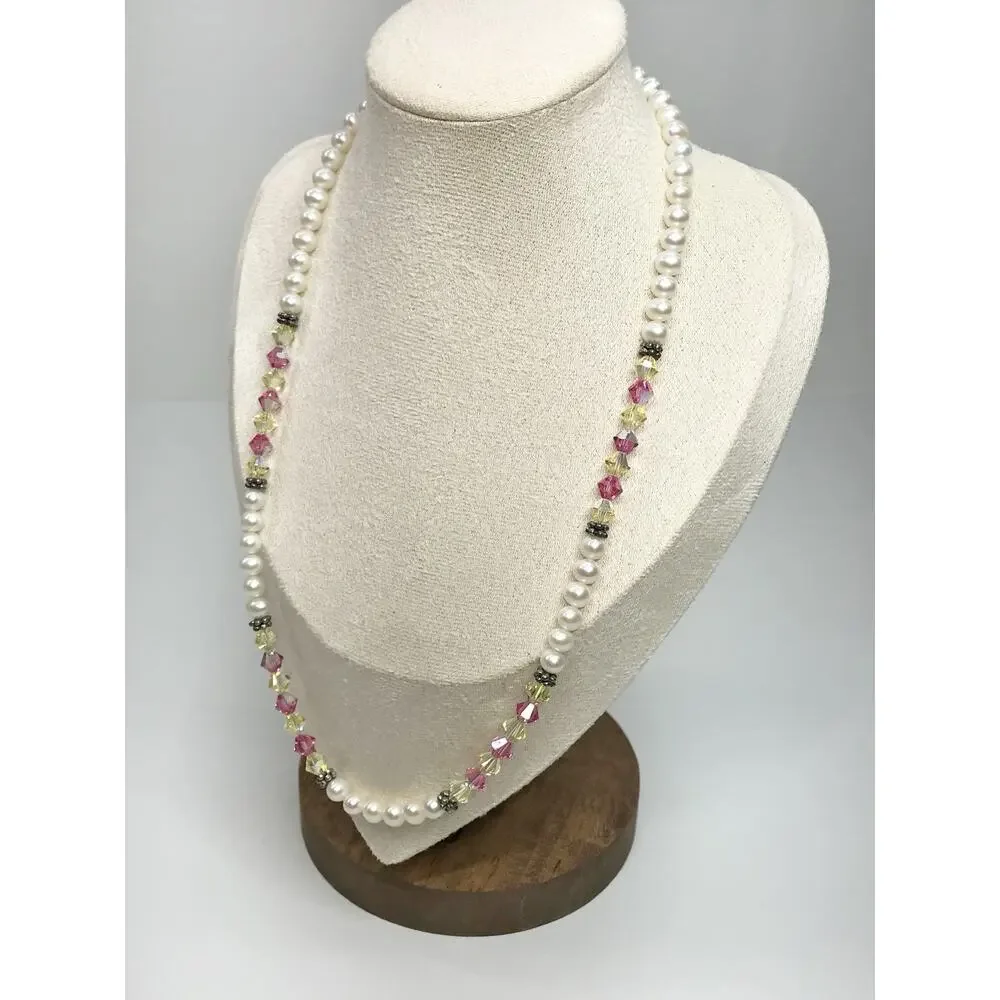 Elyse Ryan Sterling Silver 925 Swarovski Crystal Necklace Pearl Lemonade Toggle